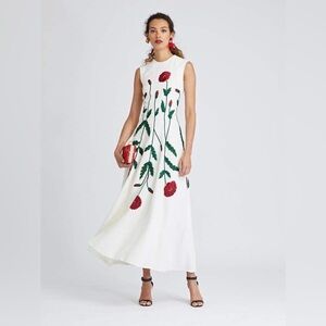 OSCAR DE LA RENTA - Poppy Embroidered Stretch-Wool Crepe Dress
